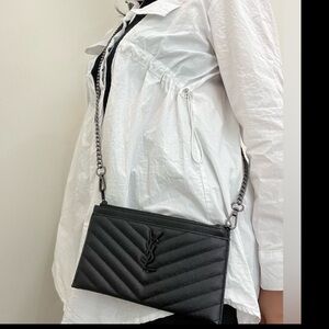 Yves Saint Laurent black monogram clutch / crossbody